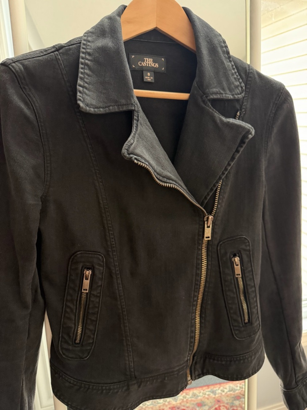 Black Women's Denim Moto Jacket - Zip Front